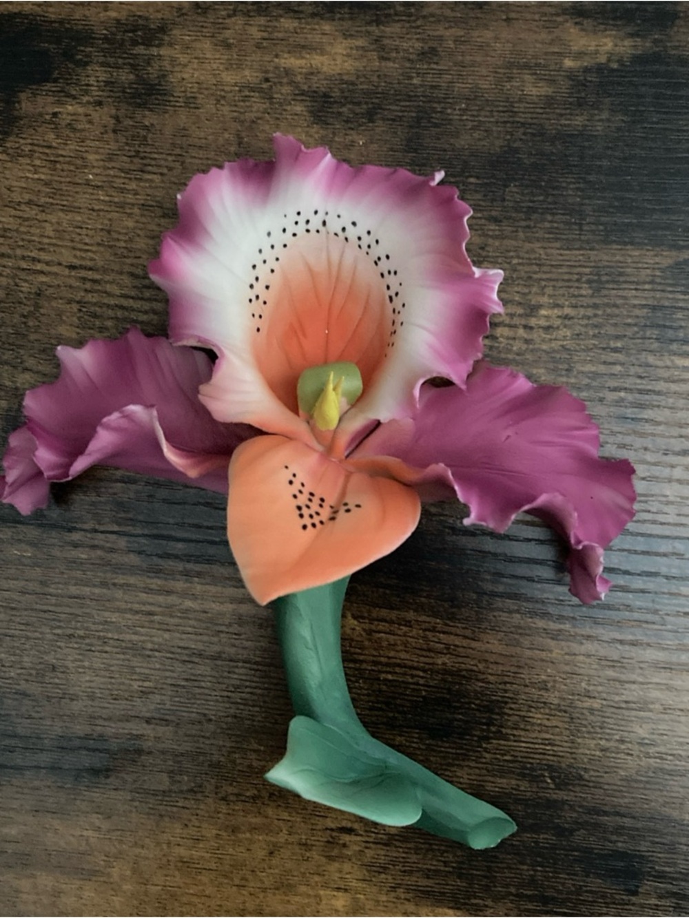 Vintage, Capodimonte Pink Orange Orchid Figurine Made In Italy